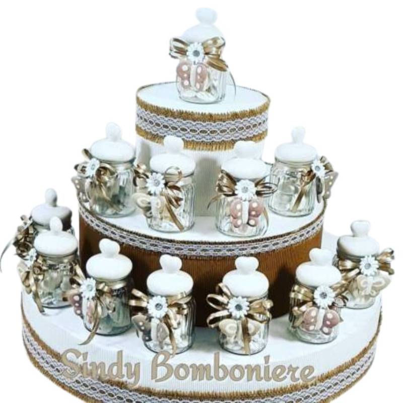 Vasetti con tappo a cuore ceramica bianco e farfalla pendente bomboniere shabby