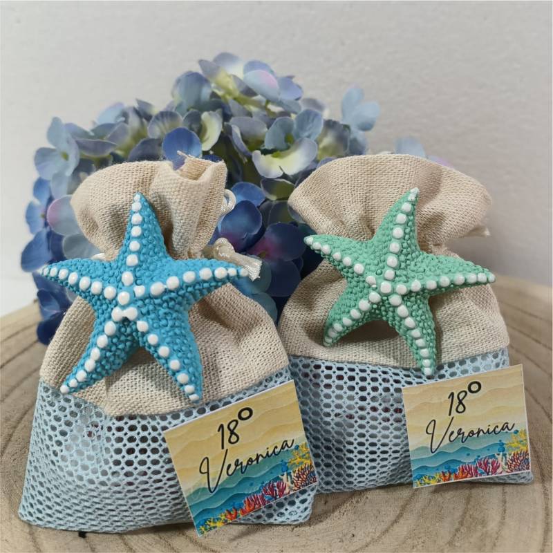 Sacchetti portaconfetti bomboniere tema mare calamite stelle marine